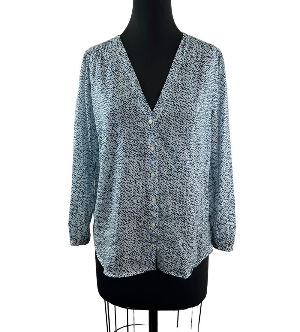 Trovata Birds Of Paradis White Blue Top Cotton Polka Dot Button Front Medium M